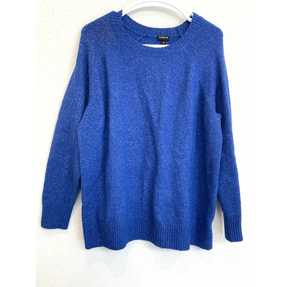 Torrid Sweater Women's 1 Blue Crewneck Long Sleeve Knit Marled 1X 14-16 Cozy
